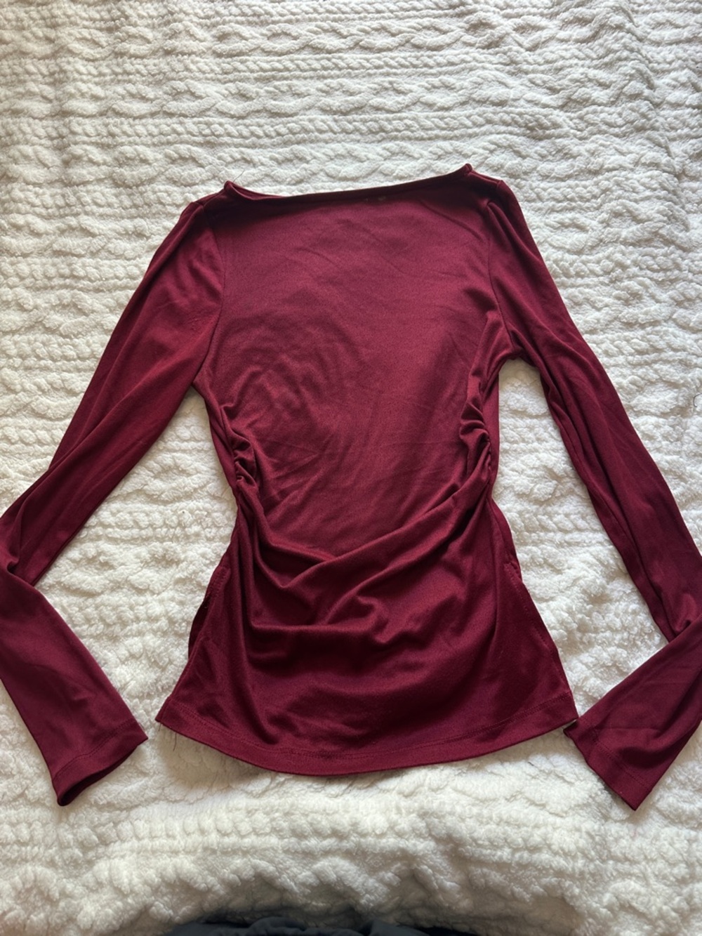 Women's Long-Sleeve Ruched Side Top - Burgundy